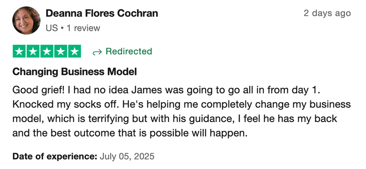 Trustpilot review by Deanna Cochran, Mentor