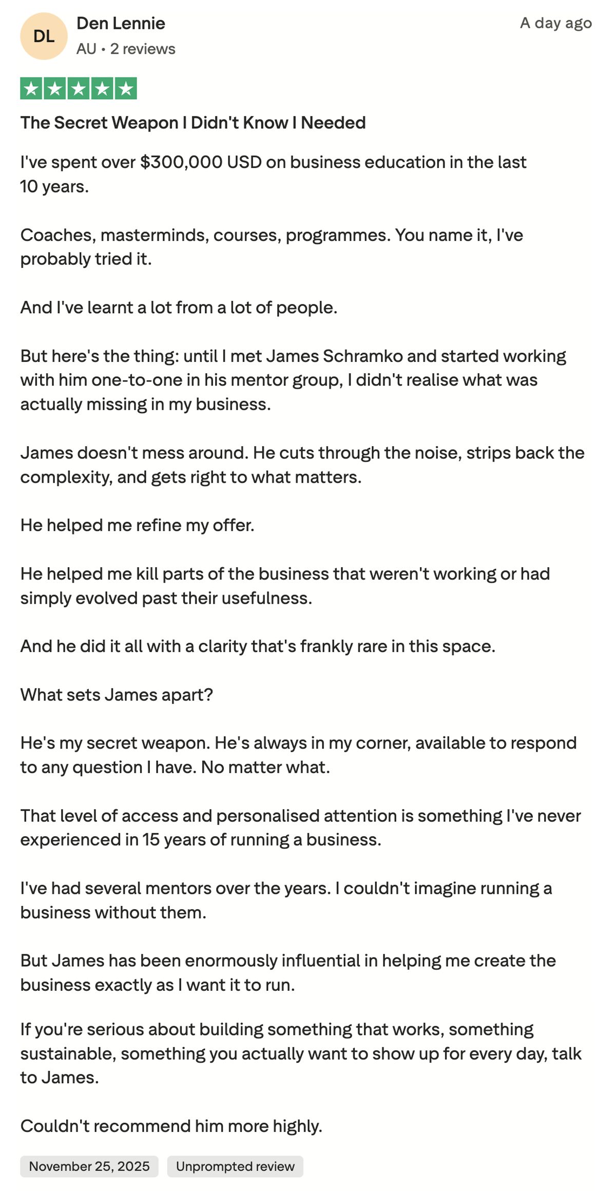 Trustpilot review by Den Lennie