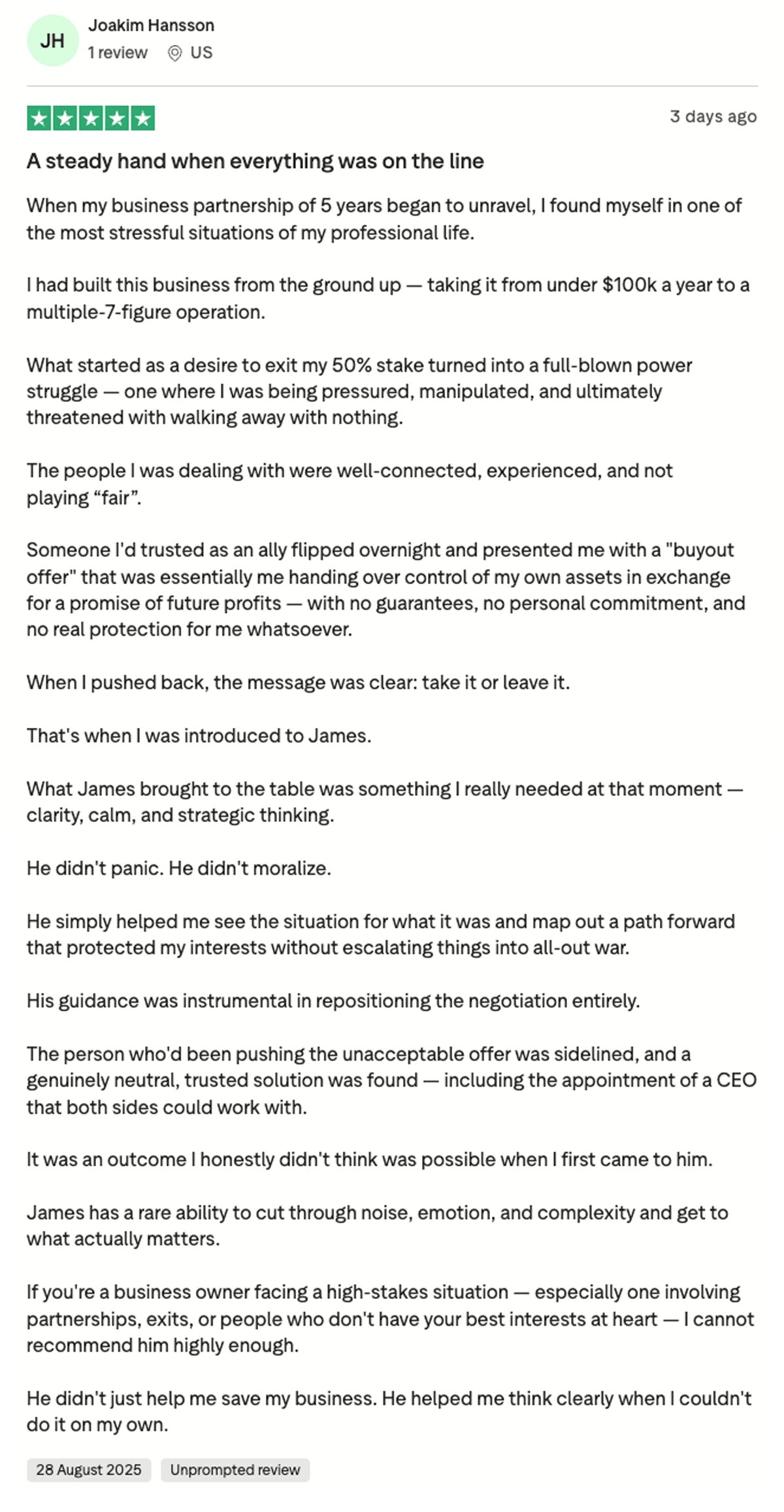 Trustpilot review by Joakim Hansson