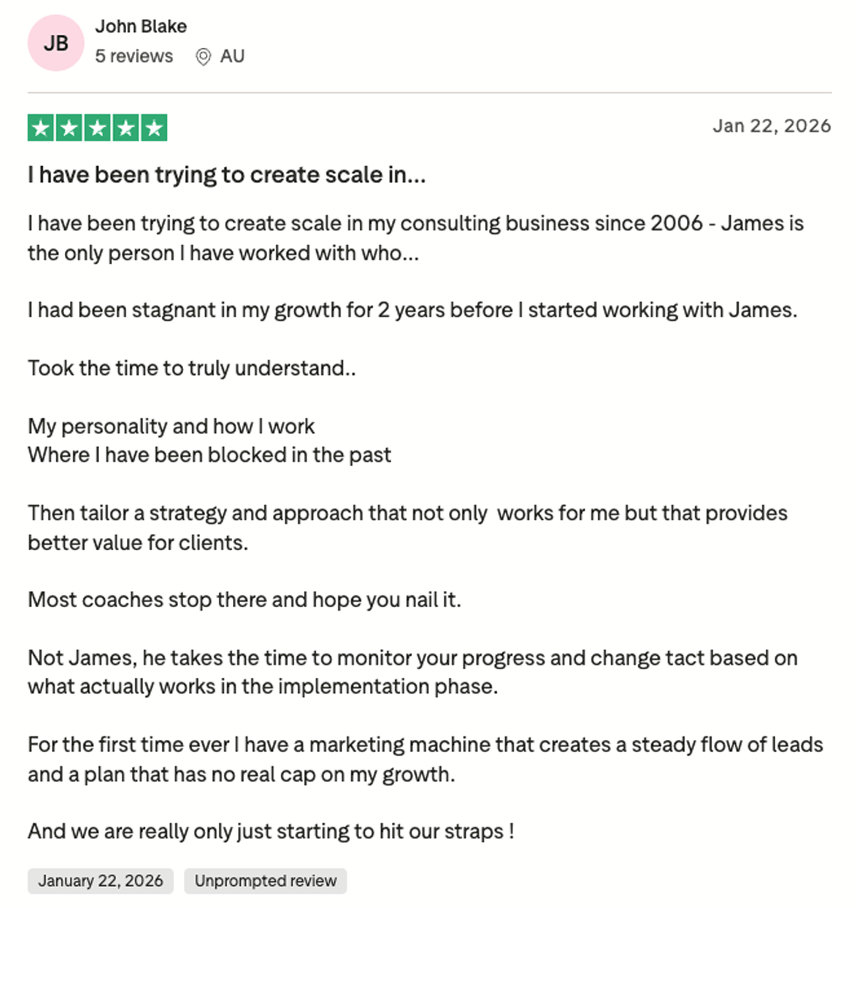 Trustpilot review by John Blake
